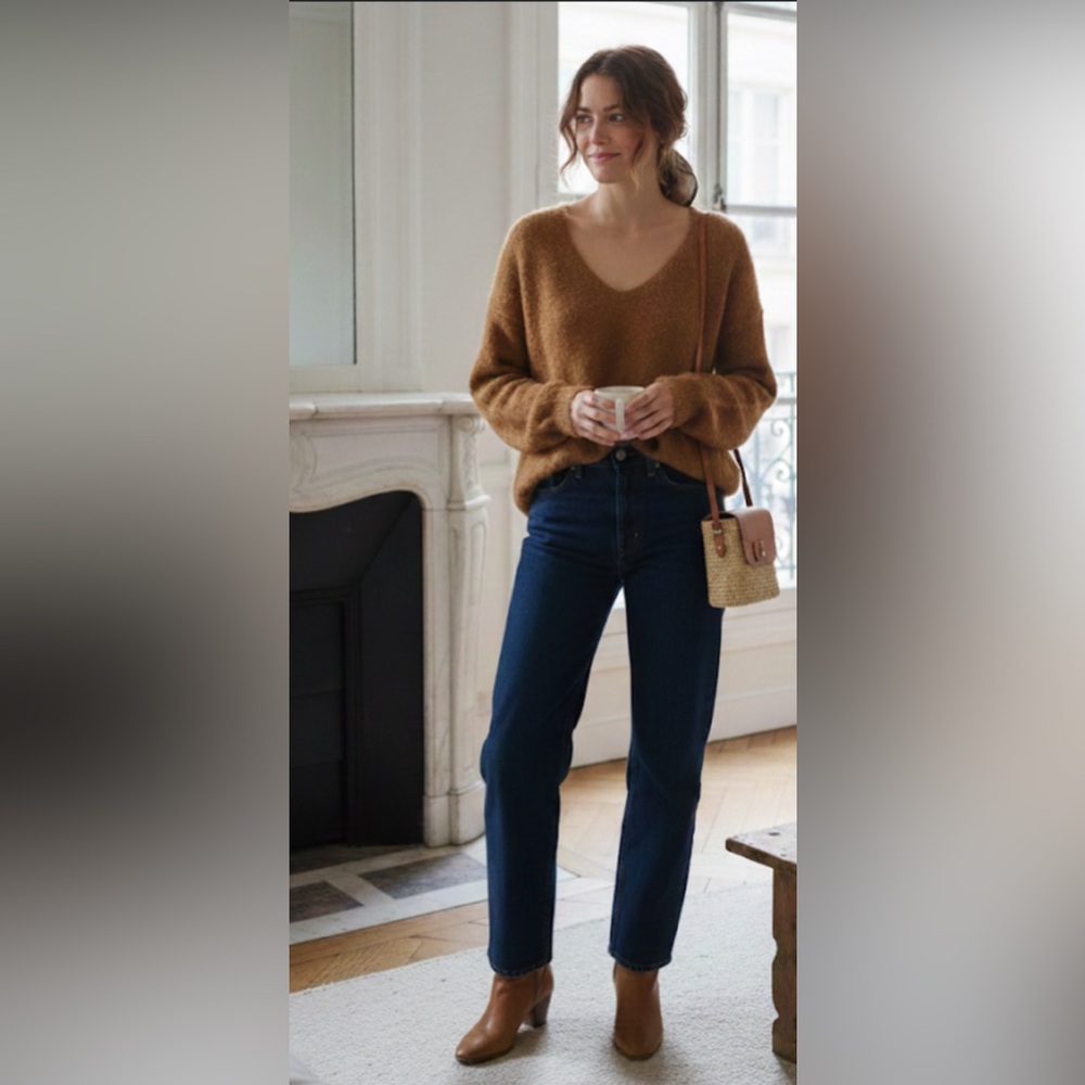 Bundle Alert Free People Oversized Fuzzy V-Neck Sweater & Levi’s jeans.